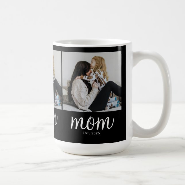 Mum Established Script Black 3 Photo Coffee Mug (Right)