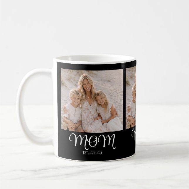 Mum Established Script Black 3 Photo Coffee Mug (Left)