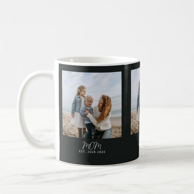 Mum Established Script Black 3 Photo Coffee Mug (Left)