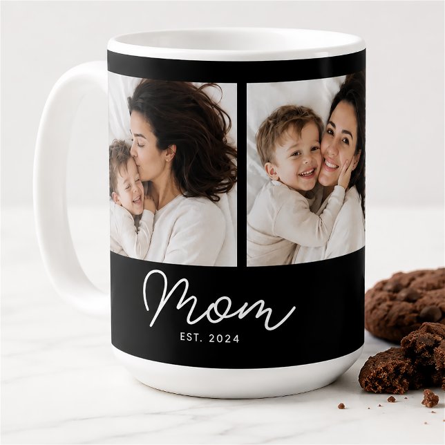 Mum Established Script Black 3 Photo Coffee Mug (Creator Uploaded)