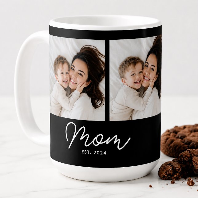 Mum Established Script Black 3 Photo Coffee Mug (Creator Uploaded)