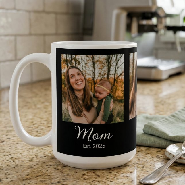 Mum Established Script Black 3 Photo Coffee Mug (Creator Uploaded)