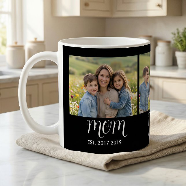 Mum Established Script Black 3 Photo Coffee Mug (Creator Uploaded)