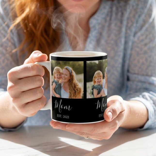 Mum Established Script Black 3 Photo Coffee Mug (Creator Uploaded)