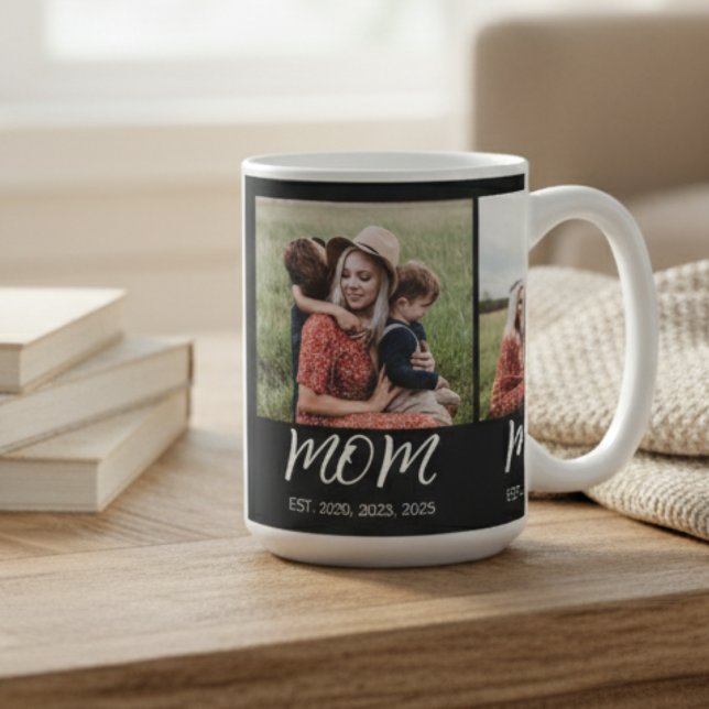 Mum Established Script Black 3 Photo Coffee Mug (Creator Uploaded)