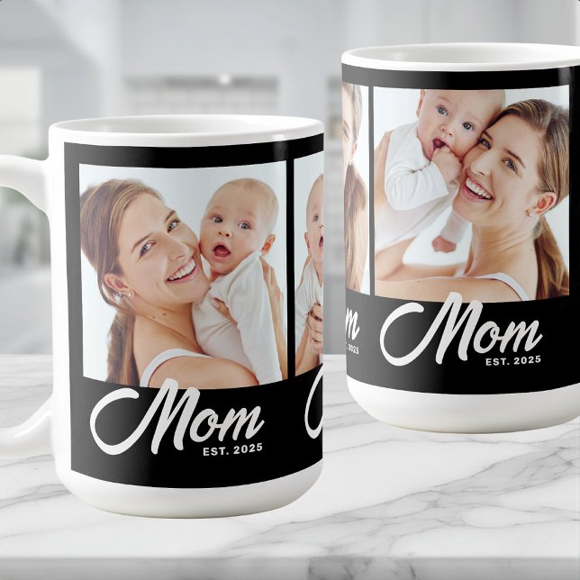 Mum Established Script Black 3 Photo Coffee Mug (Creator Uploaded)