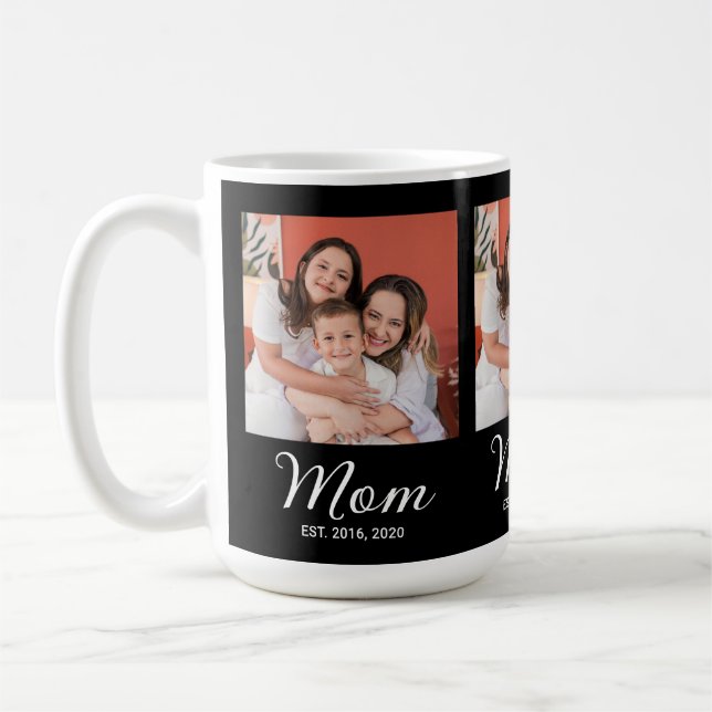Mum Established Script Black 3 Photo Coffee Mug (Left)