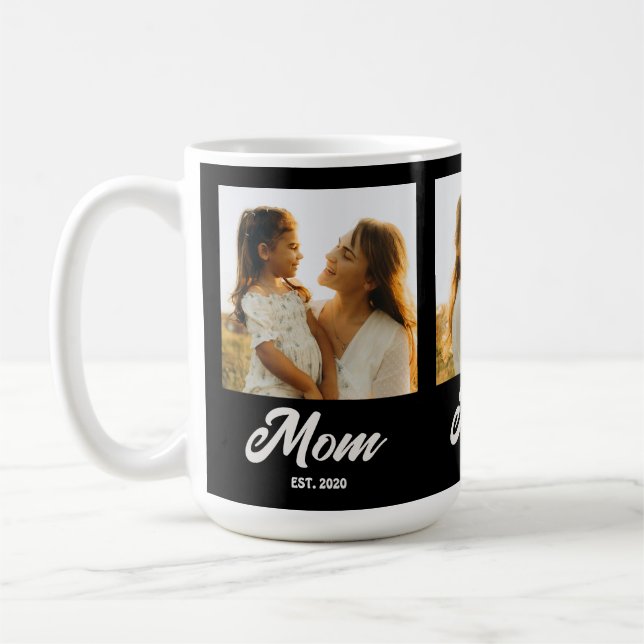 Mum Established Script Black 3 Photo Coffee Mug (Left)