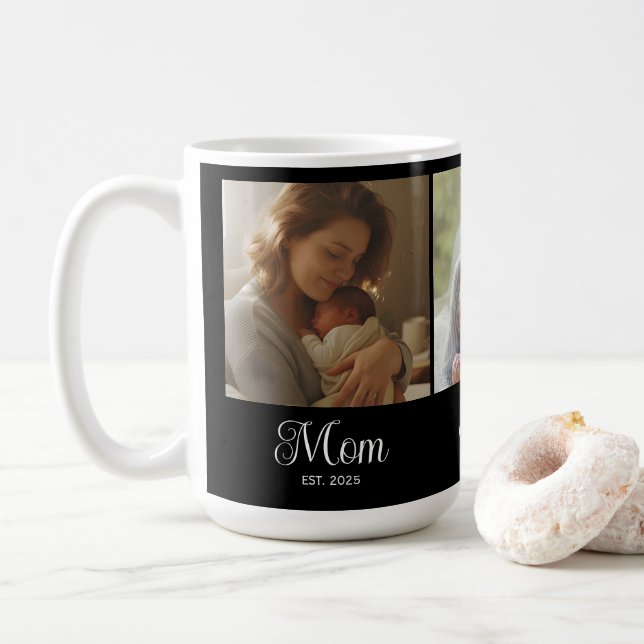 Mum Established Script Black 3 Photo Coffee Mug (With Donut)