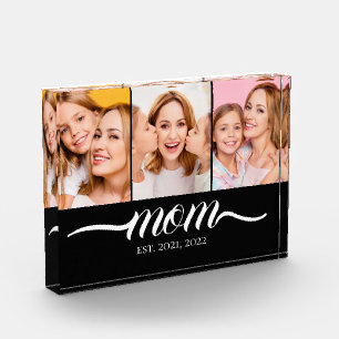 Mum Established Script Black 3 Photo Collage Block