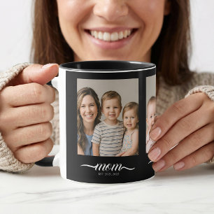 Mum Established Script Black 3 Photo Collage Mug