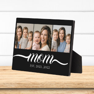Mum Established Script Black 3 Photo Collage Plaque