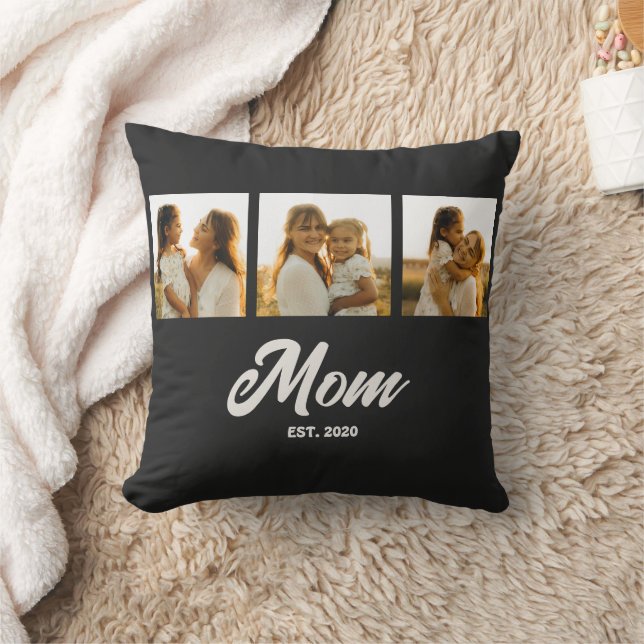 Mum Established Script Black 3 Photo Cushion (Blanket)