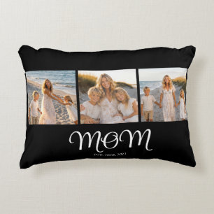 Mum Established Script Black 3 Photo Decorative Cushion