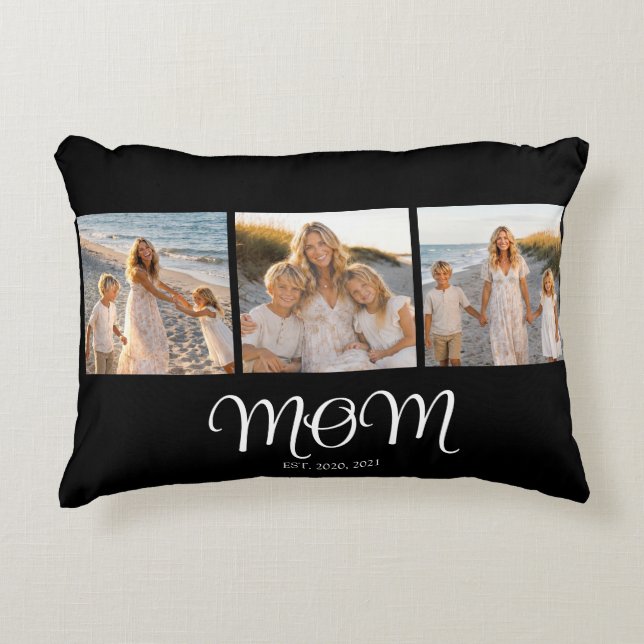 Mum Established Script Black 3 Photo Decorative Cushion (Front)