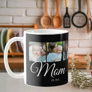 Mum Established Script Black 3 Photo Gift Coffee Mug