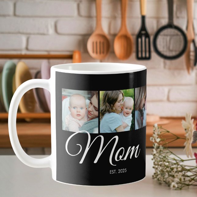 Mum Established Script Black 3 Photo Gift Coffee Mug (Creator Uploaded)