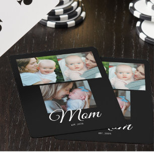Mum Established Script Black 3 Photo Gift Playing Cards