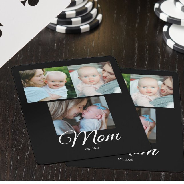 Mum Established Script Black 3 Photo Gift Playing Cards (Creator Uploaded)