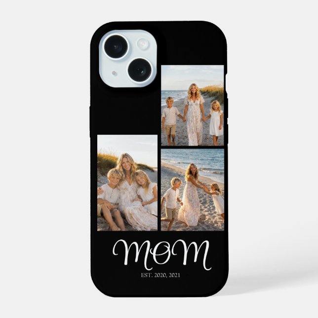Mum Established Script Black 3 Photo iPhone 15 Case (Back)