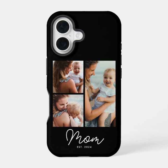 Mum Established Script Black 3 Photo iPhone 16 Case (Back)