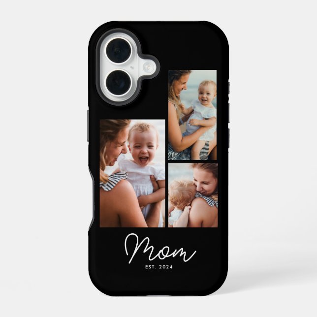 Mum Established Script Black 3 Photo iPhone 16 Case (Back)