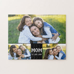 Mum Established Script Black 3 Photo Jigsaw Puzzle