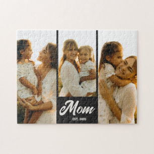 Mum Established Script Black 3 Photo Jigsaw Puzzle