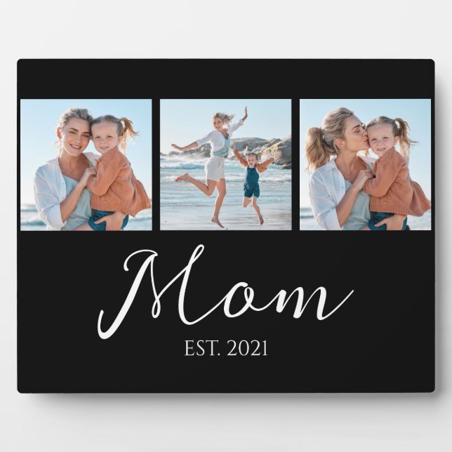 Mum Established Script Black 3 Photo Plaque (Front)