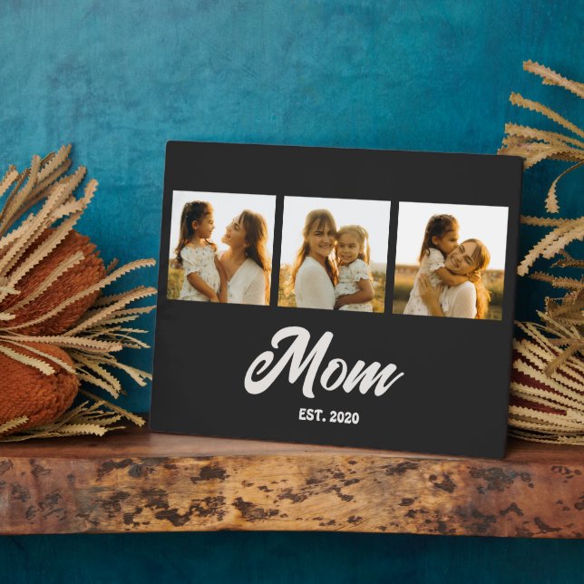 Mum Established Script Black 3 Photo Plaque (Side)
