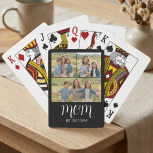 Mum Established Script Black 3 Photo Playing Cards
