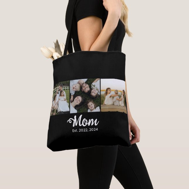 Mum Established Script Black 3 Photo Tote Bag (Close Up)
