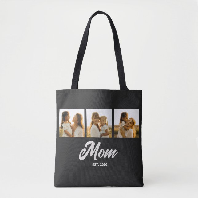 Mum Established Script Black 3 Photo Tote Bag (Front)