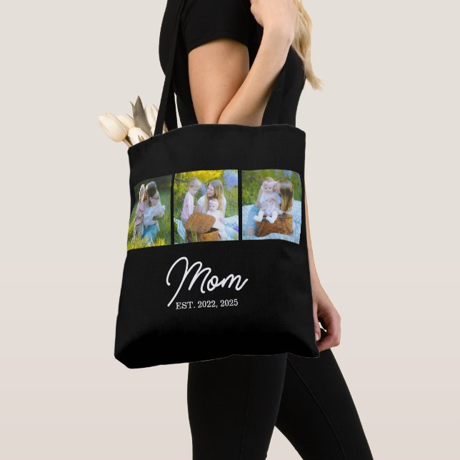 Mum Established Script Black 3 Photo Tote Bag (Close Up)