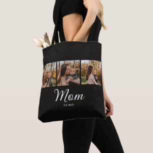 Mum Established Script Black 3 Photo Tote Bag