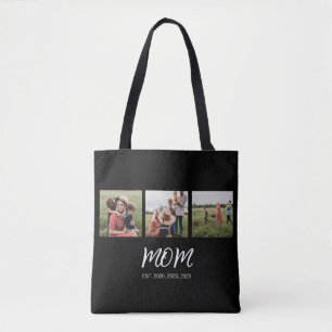 Mum Established Script Black 3 Photo Tote Bag