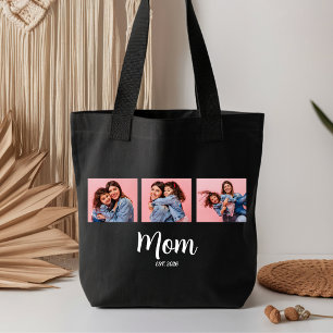 Mum Established Script Black 3 Photo Tote Bag