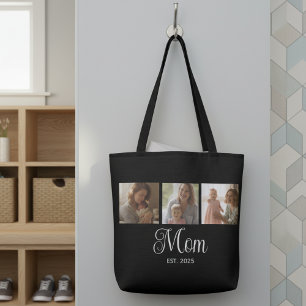 Mum Established Script Black 3 Photo Tote Bag