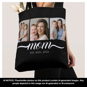 Mum Established Script Black 3 Photo Tote Bag