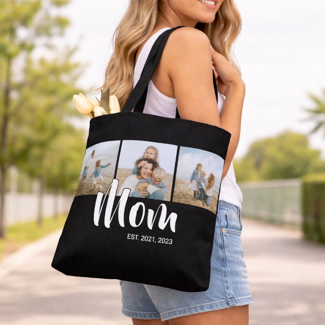 Mum Established Script Black 3 Photo Tote Bag (Mom Established Script Photo Tote Bag)