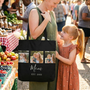 Mum Established Script Black 3 Photo Tote Bag