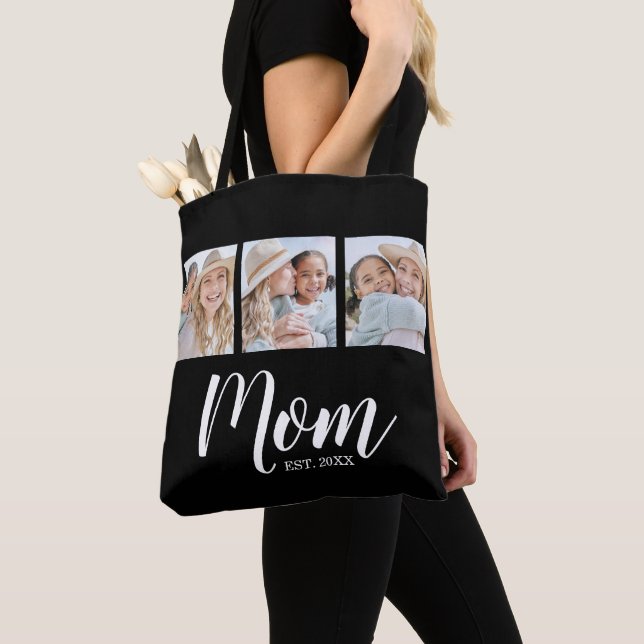 Mum Established Script Black 3 Photo Tote Bag (Close Up)