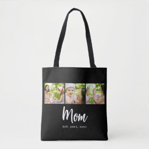 Mum Established Script Black 3 Photo Tote Bag
