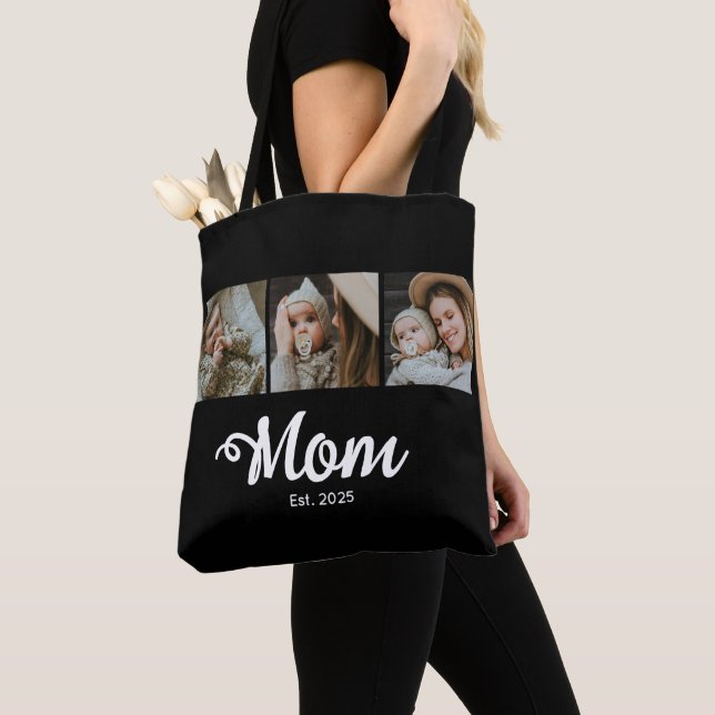 Mum Established Script Black 3 Photo Tote Bag (Close Up)