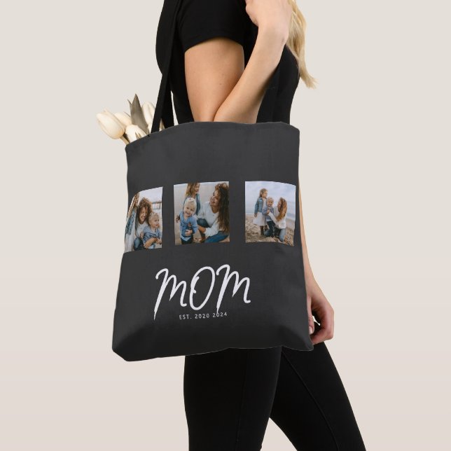 Mum Established Script Black 3 Photo Tote Bag (Close Up)