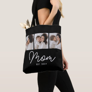 Mum Established Script Black 3 Photo Tote Bag