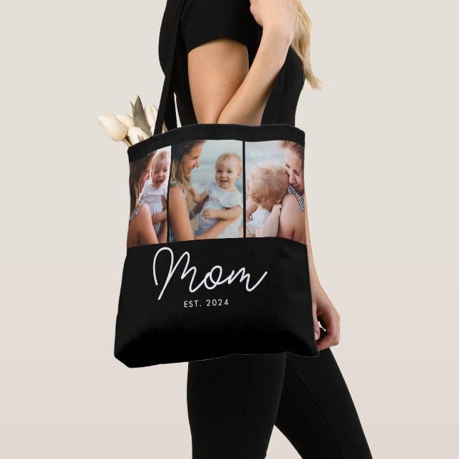 Mum Established Script Black 3 Photo Tote Bag (Close Up)
