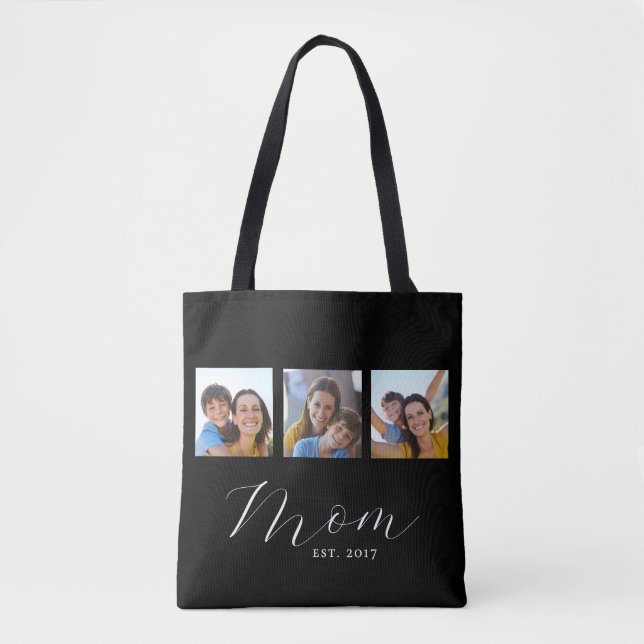 Mum Established Script Black 3 Photo Tote Bag (Front)