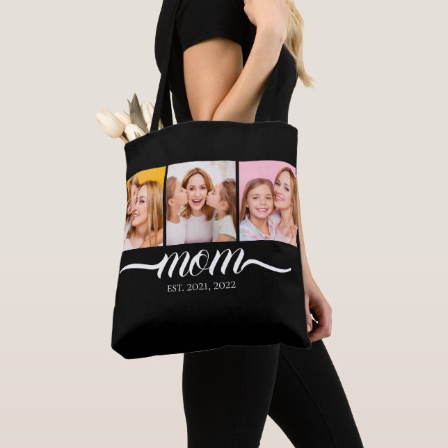 Mum Established Script Black 3 Photo Tote Bag (Close Up)