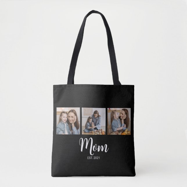 Mum Established Script Black 3 Photo Tote Bag (Front)